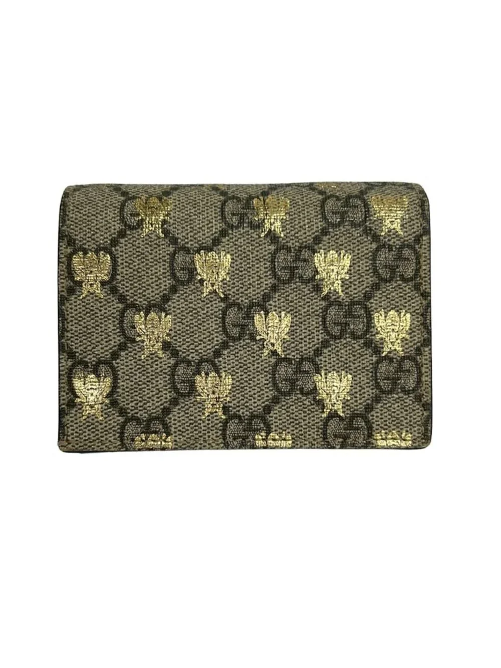 ★SOLD★ Gucci Bifold Wallet GG Plus Supreme Beige Dark Brown Gold Bee - Picture 2 of 6